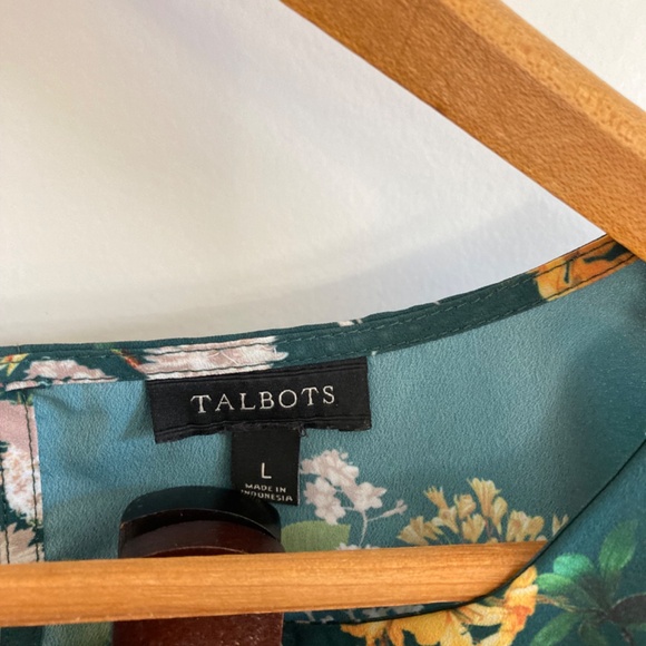 Talbots Forest Green Botanical Blouse Sz L - Picture 2 of 5
